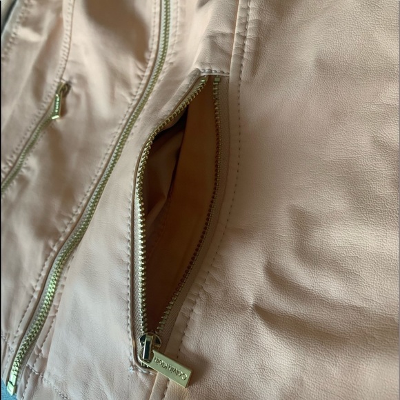 Calvin Klein Jacket Leather Pink Orange Gold Collarless Long Sleeve Coat White - Picture 11 of 13